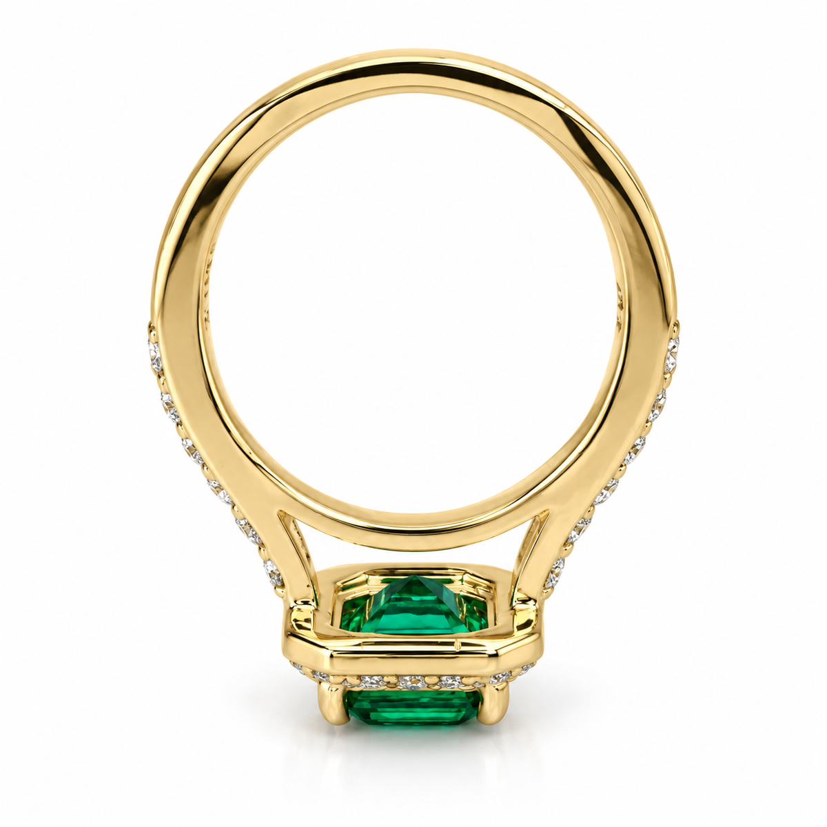 Emerald Engagement Rings For Women 14k Solid Yellow Gold, Asscher Shaped Emerald Engagement Rings, Simple Emerald and Moissanite Ring, #6255