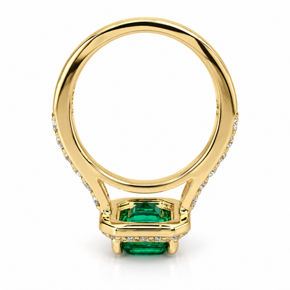Emerald Engagement Rings For Women 14k Solid Yellow Gold, Asscher Shaped Emerald Engagement Rings, Simple Emerald and Moissanite Ring, #6255
