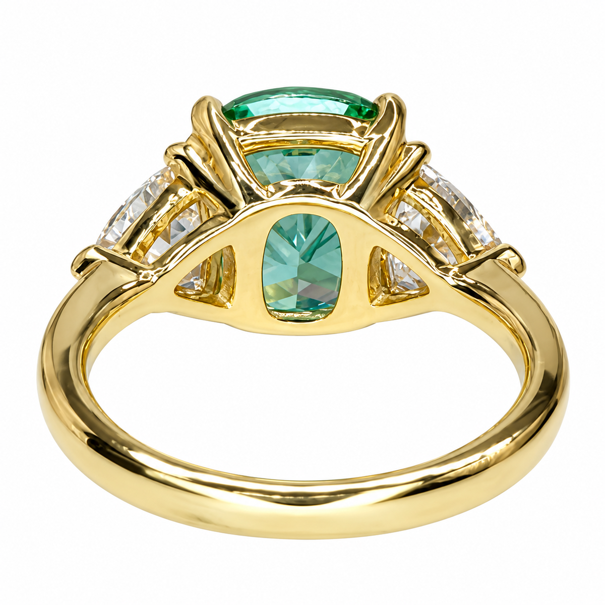5.00 CT Paraiba Engagement Ring, Elongated Cushion Cut Green Paraiba And Trillion Moissanite Wedding Ring, 3 Stone Moissanite   #6846
