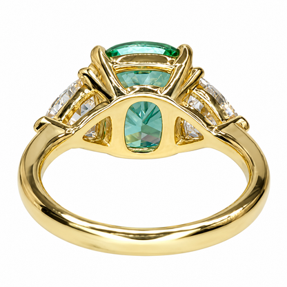 5.00 CT Paraiba Engagement Ring, Elongated Cushion Cut Green Paraiba And Trillion Moissanite Wedding Ring, 3 Stone Moissanite   #6846