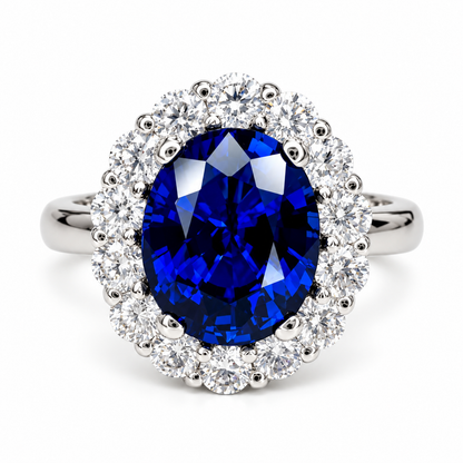 3.00 CT Oval Cut Blue Sapphire Ring 14K Solid Gold , Lab Diamond Halo Ring , Blue Sapphire and Diamond Halo Ring , September Birthstone Ring , #8604
