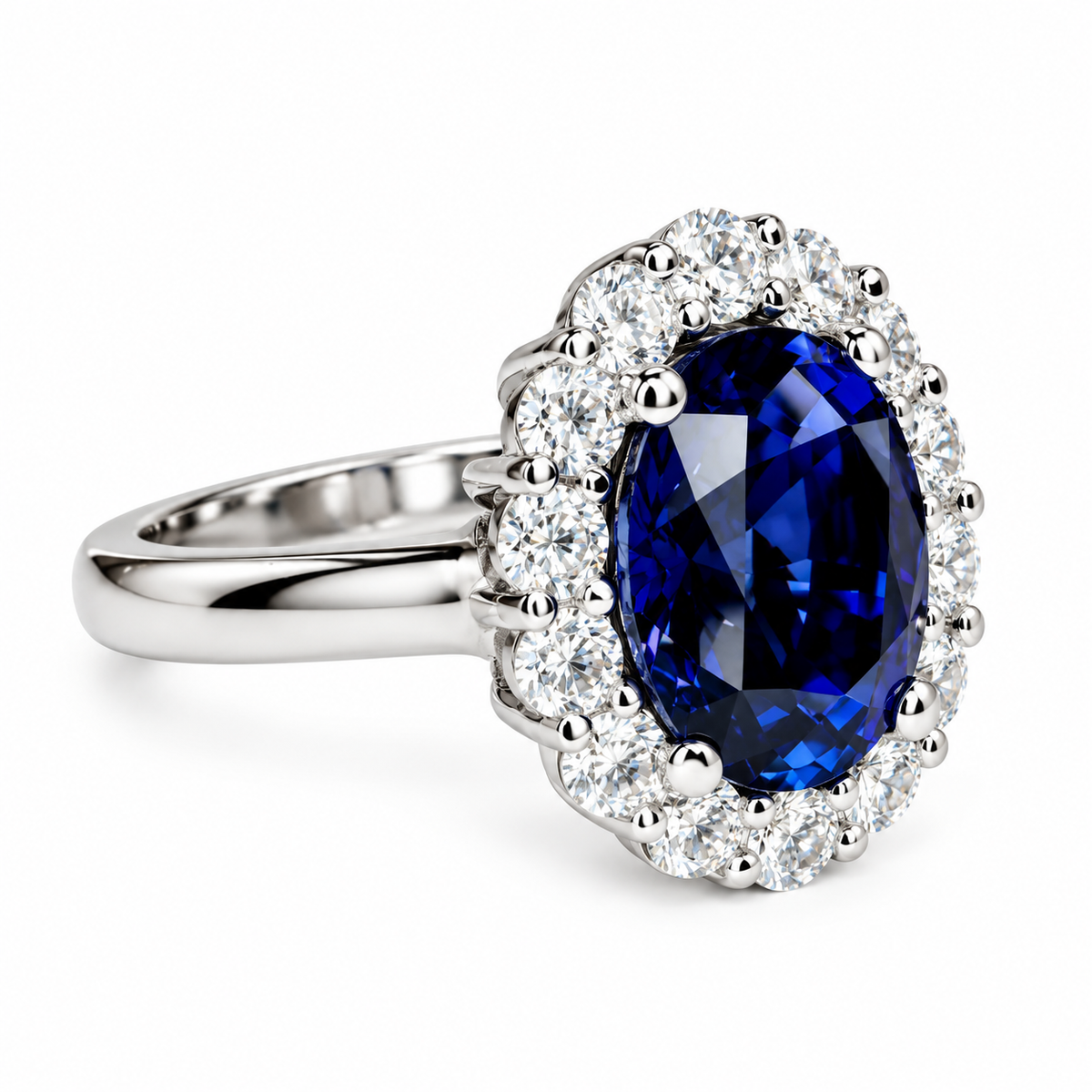3.00 CT Oval Cut Blue Sapphire Ring 14K Solid Gold , Lab Diamond Halo Ring , Blue Sapphire and Diamond Halo Ring , September Birthstone Ring , #8604
