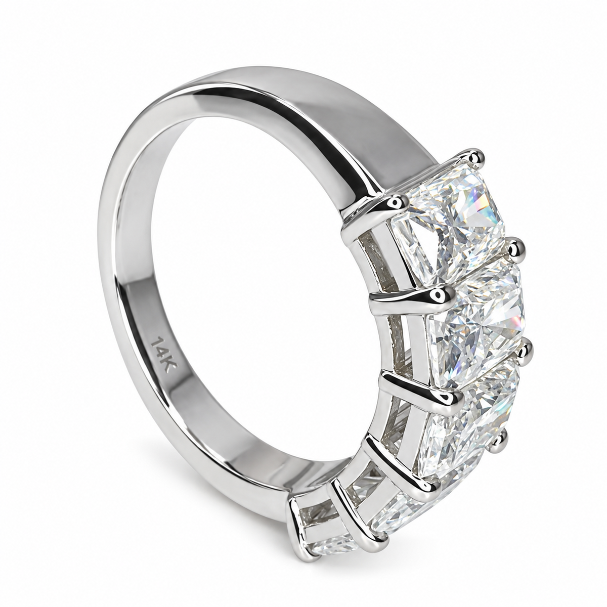 Radiant Cut Moissanite Wedding Band, Five Stone Radiant Cut Moissanite Anniversary Ring For Her, 14k White Gold Moissanite Ladies Band #7101