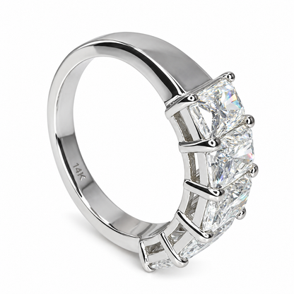 Radiant Cut Moissanite Wedding Band, Five Stone Radiant Cut Moissanite Anniversary Ring For Her, 14k White Gold Moissanite Ladies Band #7101