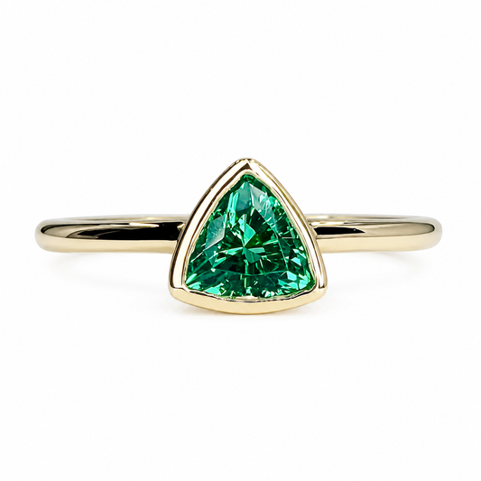 Triangle emerald bezel set 14k solid gold minimalist ring, stacking triangle ring midi triangle emerald ring simple thin delicate ring #5827