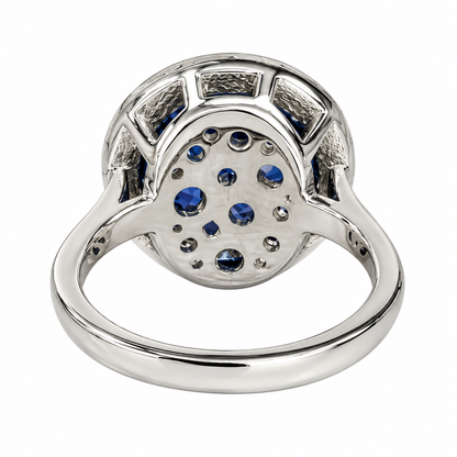 Round Blue Sapphire With Diamond Halo Engagement Ring,14k White Gold Blue Sapphire And Moissanite Halo Wedding Ring, Unique Ladies Ring 5945