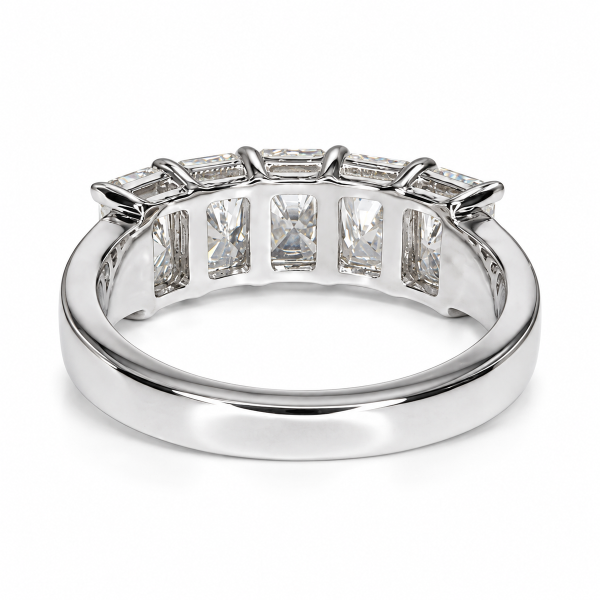 Radiant Cut Moissanite Wedding Band, Five Stone Radiant Cut Moissanite Anniversary Ring For Her, 14k White Gold Moissanite Ladies Band #7101