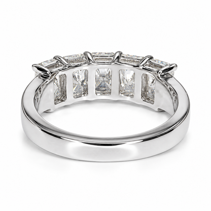 Radiant Cut Moissanite Wedding Band, Five Stone Radiant Cut Moissanite Anniversary Ring For Her, 14k White Gold Moissanite Ladies Band #7101
