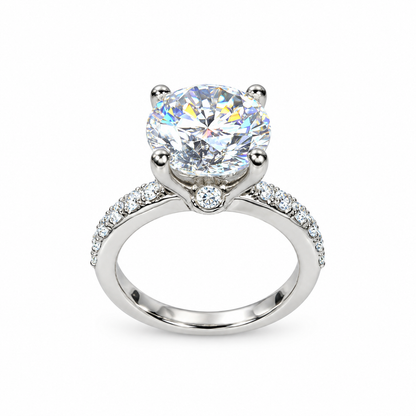 Moissanite Round Brilliant Solitaire Engagement Ring With Round Moissanite Accents In 14K White Gold, Infinity Jewelers USA #6903 #6904