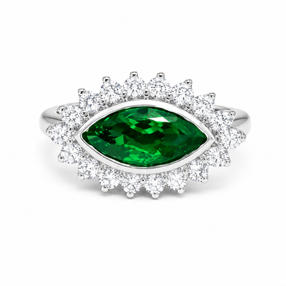 Evil Eye Ring Yellow Gold Marquis Cut Evil Eye Ring Women Unique Emerald East West Marquis Ring #7351