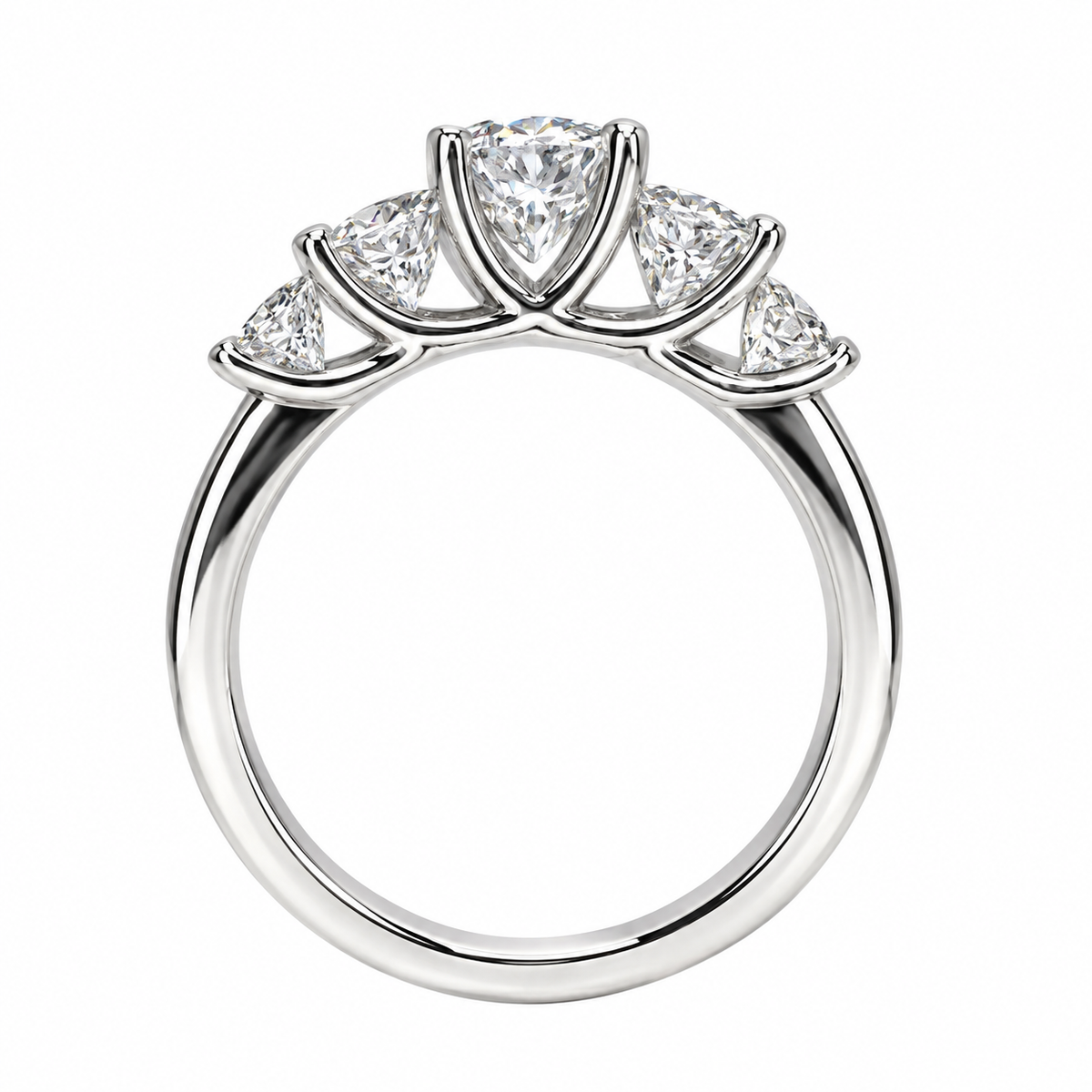 Certified Moissanite 5 Stone Anniversary  Band, Moissanite Wedding Ring, Engagement Ring, 14K White Gold