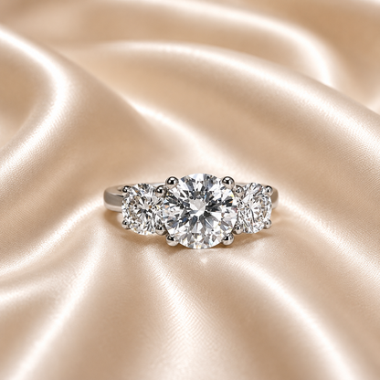 2.50 CTW Lab Grown Diamond Engagement Ring 14K Solid Gold, Three Stone Lab Created Diamond Wedding Ring, Simple Diamond Bridal Ring