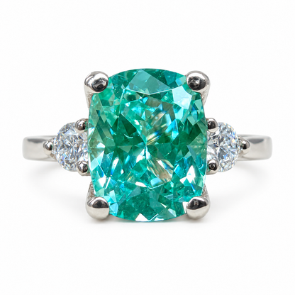 Elongated Cushion Green Paraiba Tourmaline Engagement Ring White Gold Paraiba Moissanite Engagement Ring Unique Vintage Wedding Ring #7371
