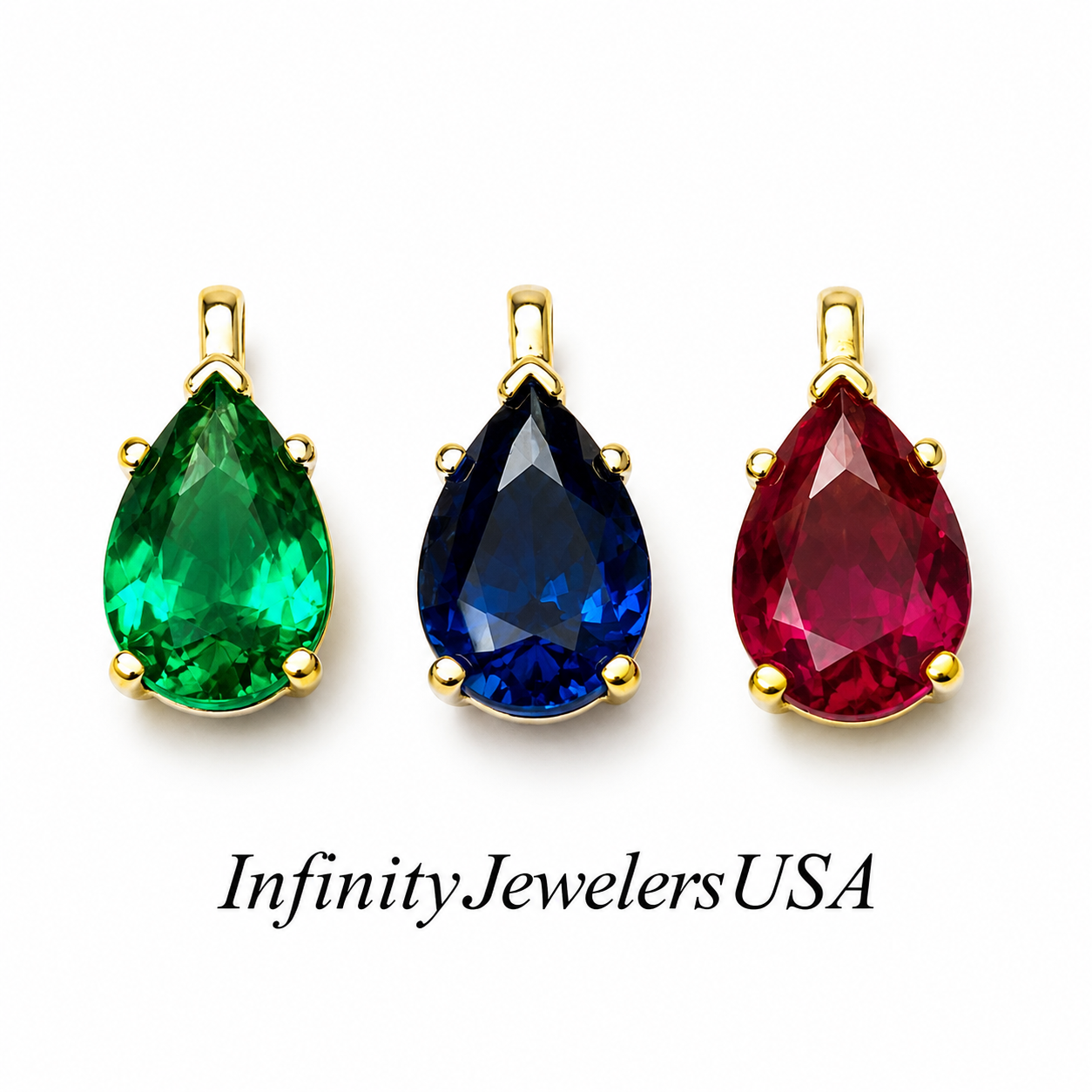 Pear Shape Emerald Pendant 10K Yellow Gold Necklace, Pear Shape Green Emerald Necklace For Ladies, Layering May Birthstone Jewelery, #8848