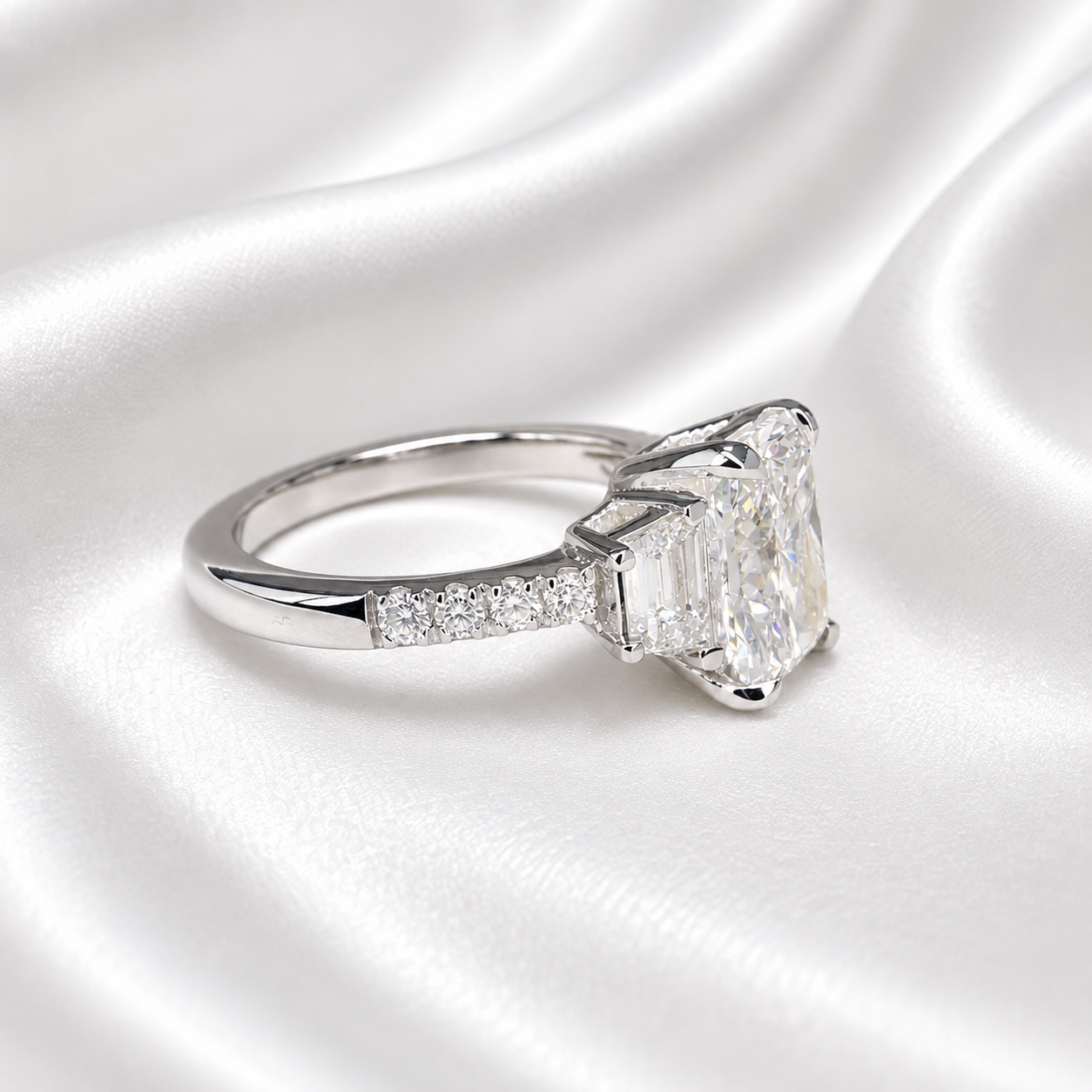2.00 CT Lab Diamond Engagement Ring 14K Solid Gold , Radiant Cut Lab Grown Diamond Wedding Ring , Three Stone Diamond Bridal Ring #8839