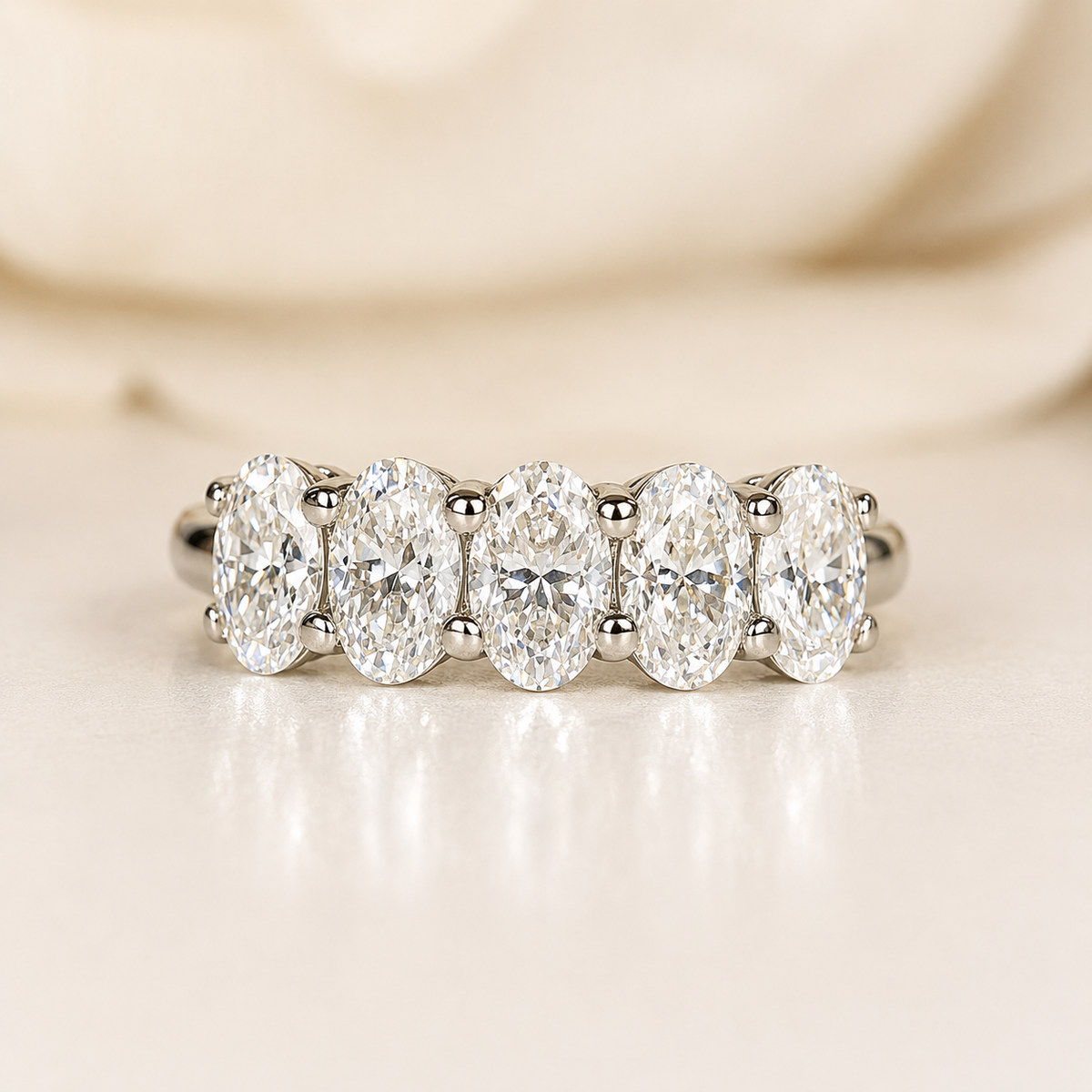 Lab grown diamond wedding band, Lab created diamond half eternity band 14k solid gold, 5 stone oval cut diamond ring, cvd diamond ring