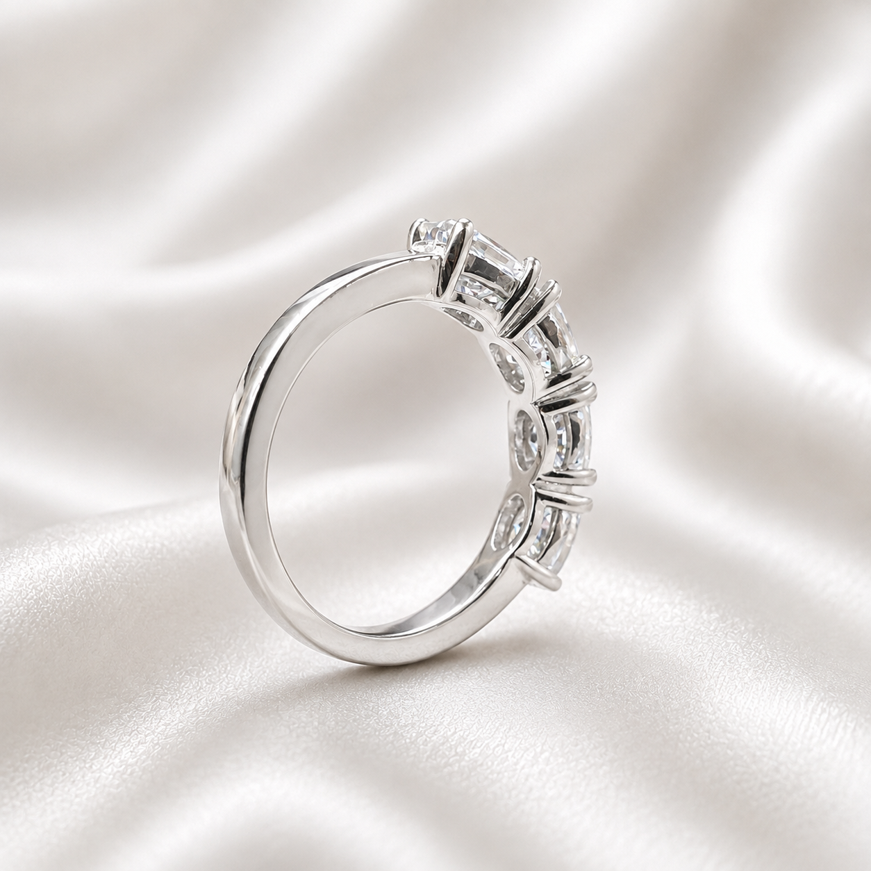 Lab grown diamond wedding band, Lab created diamond half eternity band 14k solid gold, 4 stone oval cut diamond ring, cvd diamond ring
