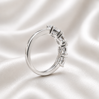 Lab grown diamond wedding band, Lab created diamond half eternity band 14k solid gold, 4 stone oval cut diamond ring, cvd diamond ring
