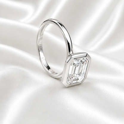 Emerald Cut Engagement Ring / Certified Moissanite Ring / East To West Bezel Set Ring / 14k White Gold / #6318