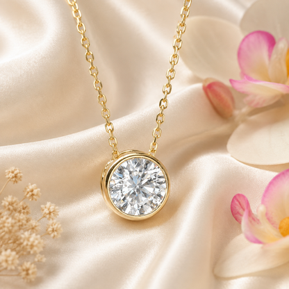 1.50 CTW Lab Grown Diamond Pendant Necklace 14K Gold , Dainty Layering Diamond Necklace , Diamond Solitaire Necklace Birthday Gift , #8516