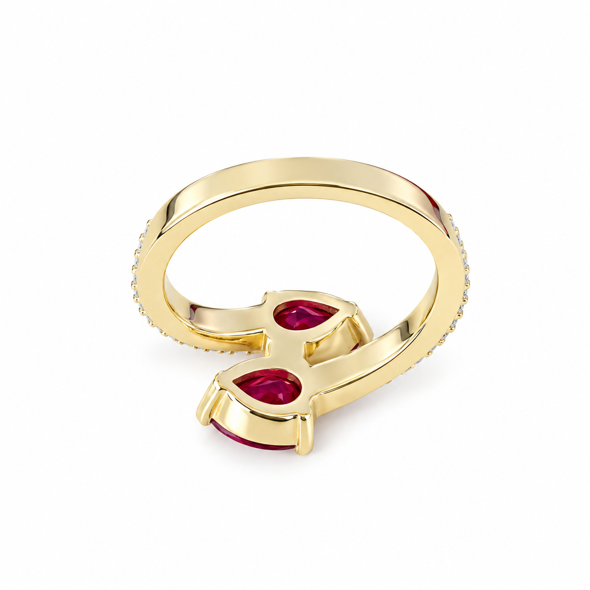 Ruby Pear Shape Bypass Ring Yellow Gold Engagement Ring Toi Et Moi Ruby Pear Anniversary Ring For Women Unique Promise Wedding Rings  #7435