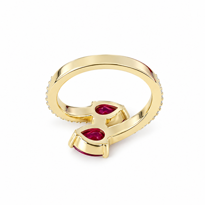 Ruby Pear Shape Bypass Ring Yellow Gold Engagement Ring Toi Et Moi Ruby Pear Anniversary Ring For Women Unique Promise Wedding Rings  #7435