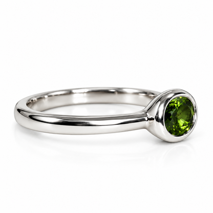 Oval Green Sapphire Ring For Women 14k Solid White Gold, Bezel Set Sapphire Minimalist Ring, Thin Unique Green Sapphire Stacking Ring, #5842