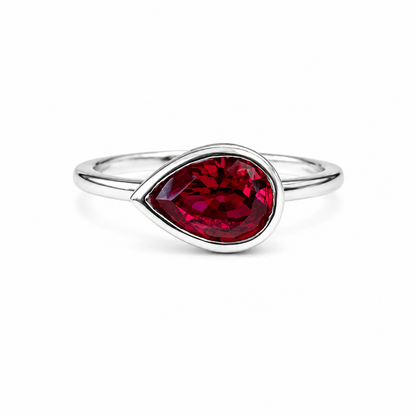 Bezel Set Pear Shape Emerald, Ruby, Pink Sapphire, Birthstone Ring 14K Solid Gold , Pear Shape Solitire Sideways Ring #8834