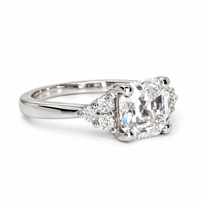 Asscher Cut  Moissanite engagement ring set vintage unique white gold curved band engagement ring women wedding Bridal Promise ring