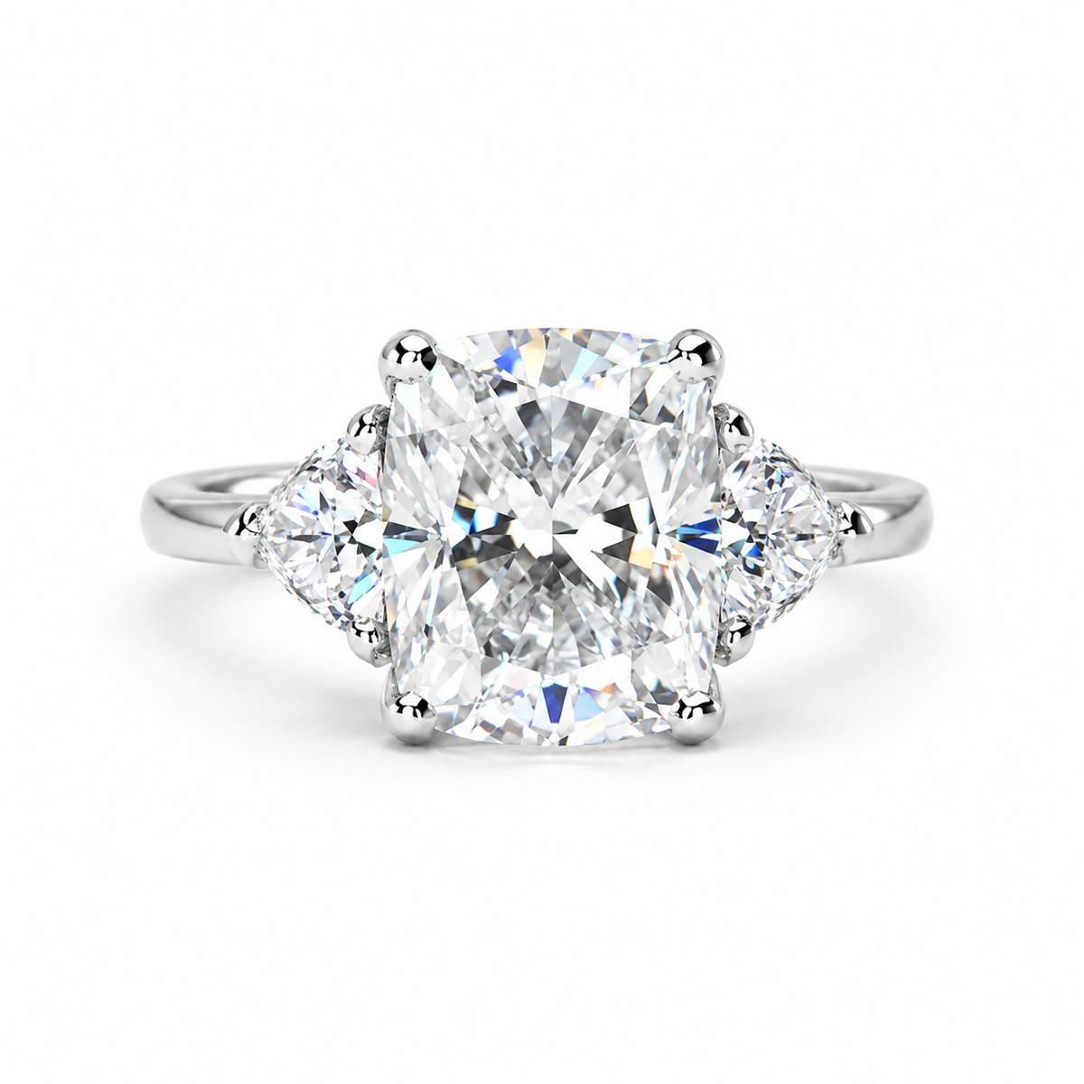 Cushion Cut Solitaire Moissanite Engagement Ring, Three Stone Certified Moissanite Wedding Ring, Cushion Cut Anniversary Ring For Her  #6564