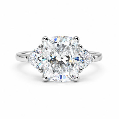 Cushion Cut Solitaire Moissanite Engagement Ring, Three Stone Certified Moissanite Wedding Ring, Cushion Cut Anniversary Ring For Her  #6564