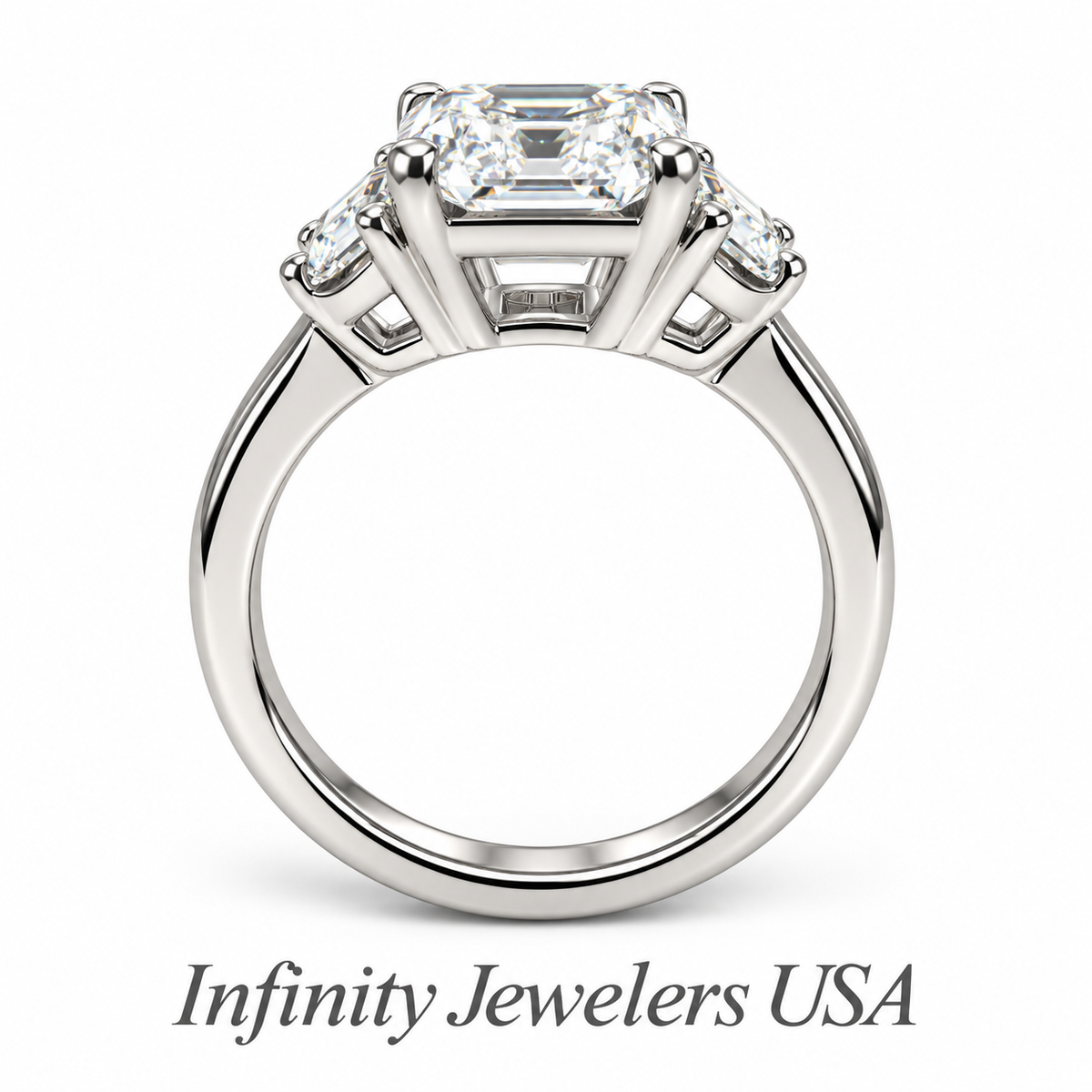 Moissanite Asscher Cut Engagement Ring, Asscher Ring With Trapezoid Accents Moissanite Ring, 14k White Gold Ladies Moissanite Ring  #6705