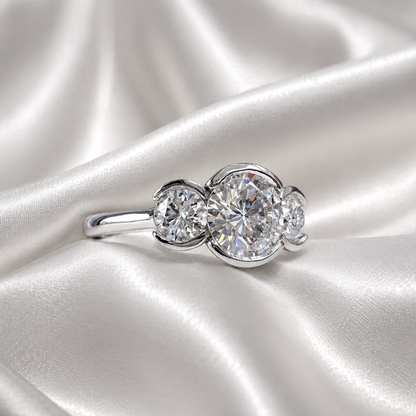 Lab Grown Diamond Engagement Ring Bezel Set , Round Lab Diamond Three Stone Bezel Set Engagement Ring , Trendy Bezel Set Diamond Ring #8814