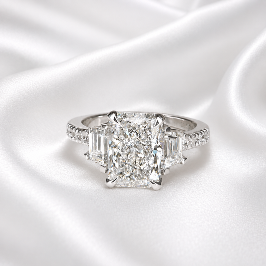 2.00 CT Lab Diamond Engagement Ring 14K Solid Gold , Radiant Cut Lab Grown Diamond Wedding Ring , Three Stone Diamond Bridal Ring #8839