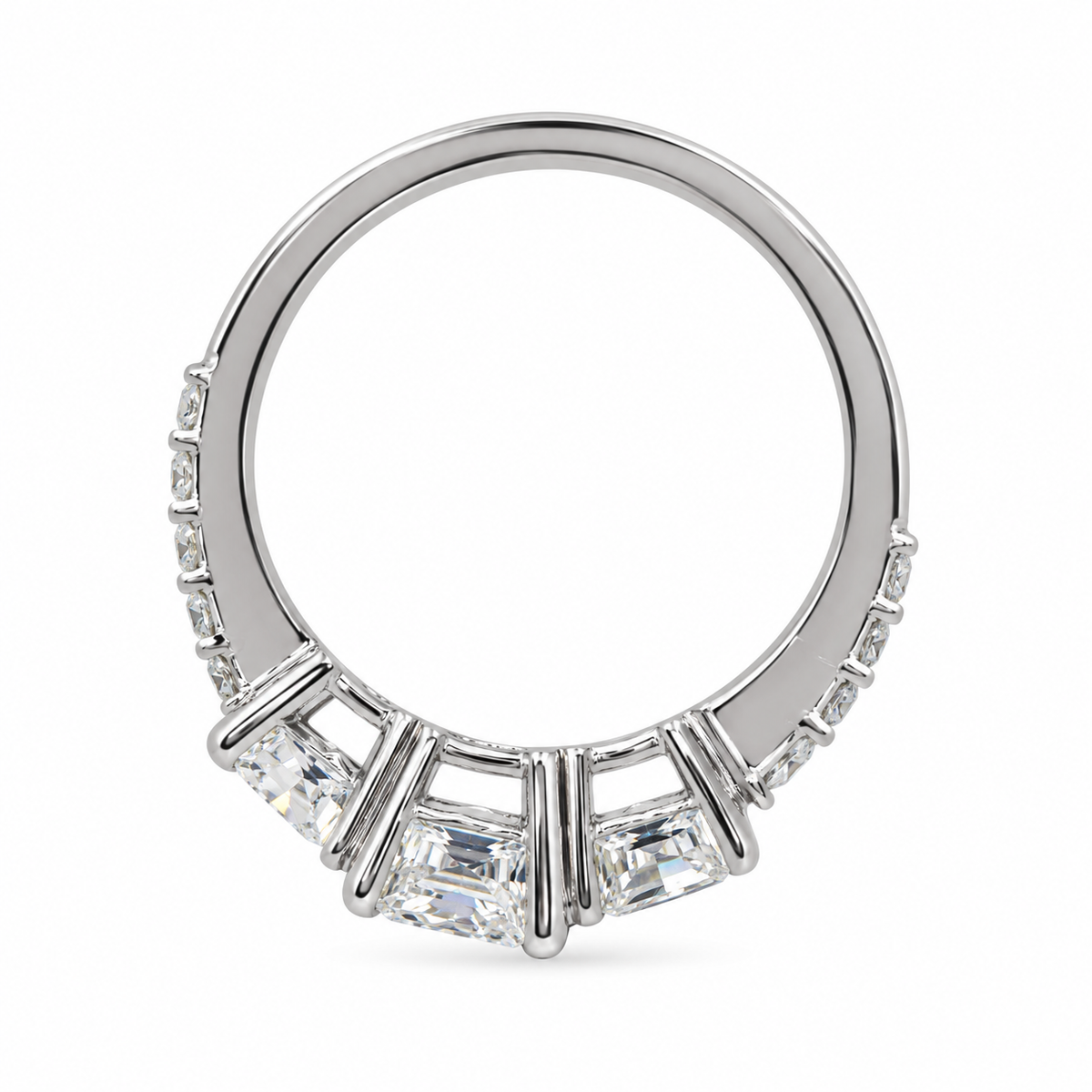 Moissanite Engagement Ring Three Stone Round 14K Solid White Gold For Women, Vintage Unique Engagement Ring, Simple Three Stone Ring,  #6659