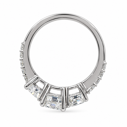 Moissanite Engagement Ring Three Stone Round 14K Solid White Gold For Women, Vintage Unique Engagement Ring, Simple Three Stone Ring,  #6659