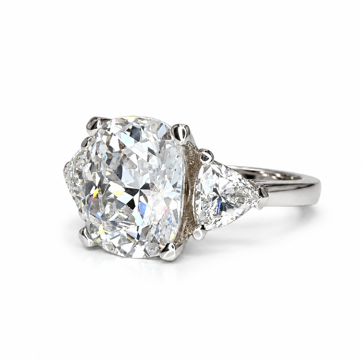 Elongated cushion cut engagement ring 14k solid gold,  three stone engagement ring,  Unique vintage wedding anniversary promise ring,  #7907