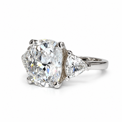 Elongated cushion cut engagement ring 14k solid gold,  three stone engagement ring,  Unique vintage wedding anniversary promise ring,  #7907