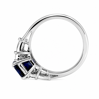 Blue Sapphire Engagement Ring White Gold, Unique Vintage Blue Sapphire Cluster Ring,  Sapphire and Moissanite Cluster Ring For Women