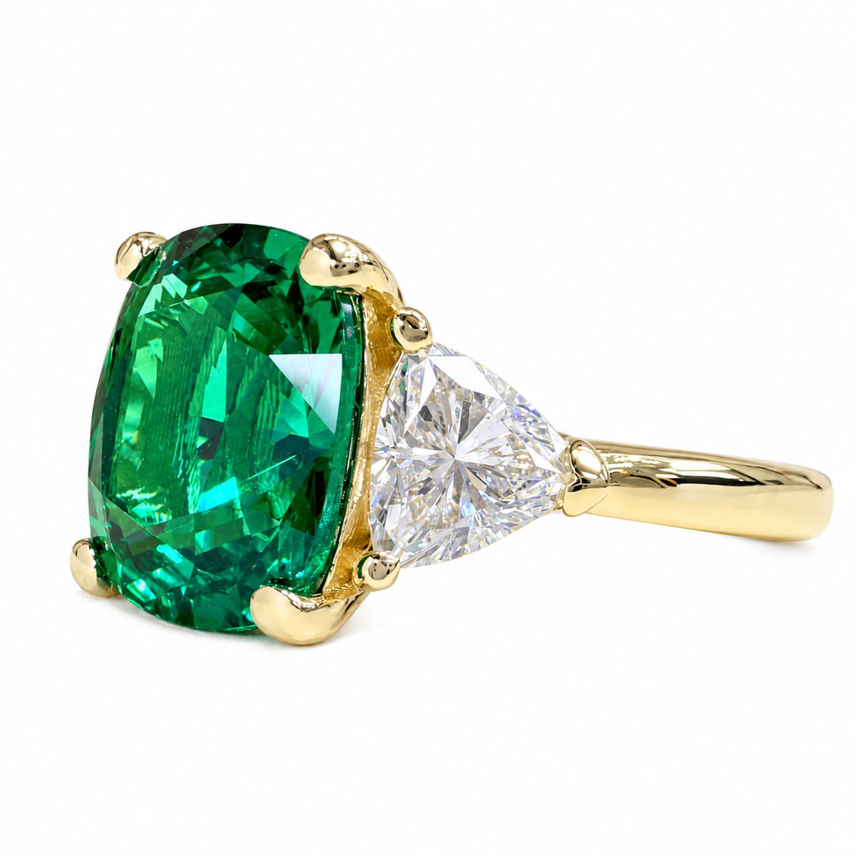 5ct cushion Cut Emerald Engagement Ring 14K Solid Gold With Trillon Accents , May Birthstone Ring , Gemstone Rings  #7345