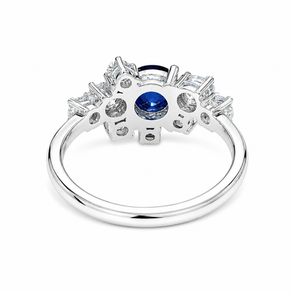 Blue Sapphire and Lab Diamond Geometric Ring 14K Solid Gold, Blue Sapphire Cluster Ring September Birthstone #8800