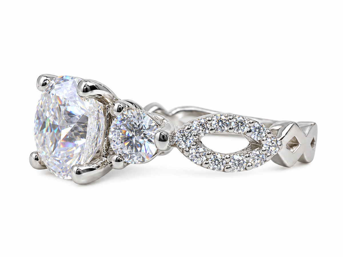 Cushion Cut Moissanite Engagement Ring White Gold  Infinity Design Moissanite Wedding Band   Unique Promise Anniversary Wedding Ring   #7373