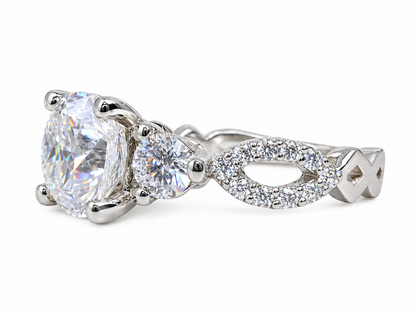 Cushion Cut Moissanite Engagement Ring White Gold  Infinity Design Moissanite Wedding Band   Unique Promise Anniversary Wedding Ring   #7373