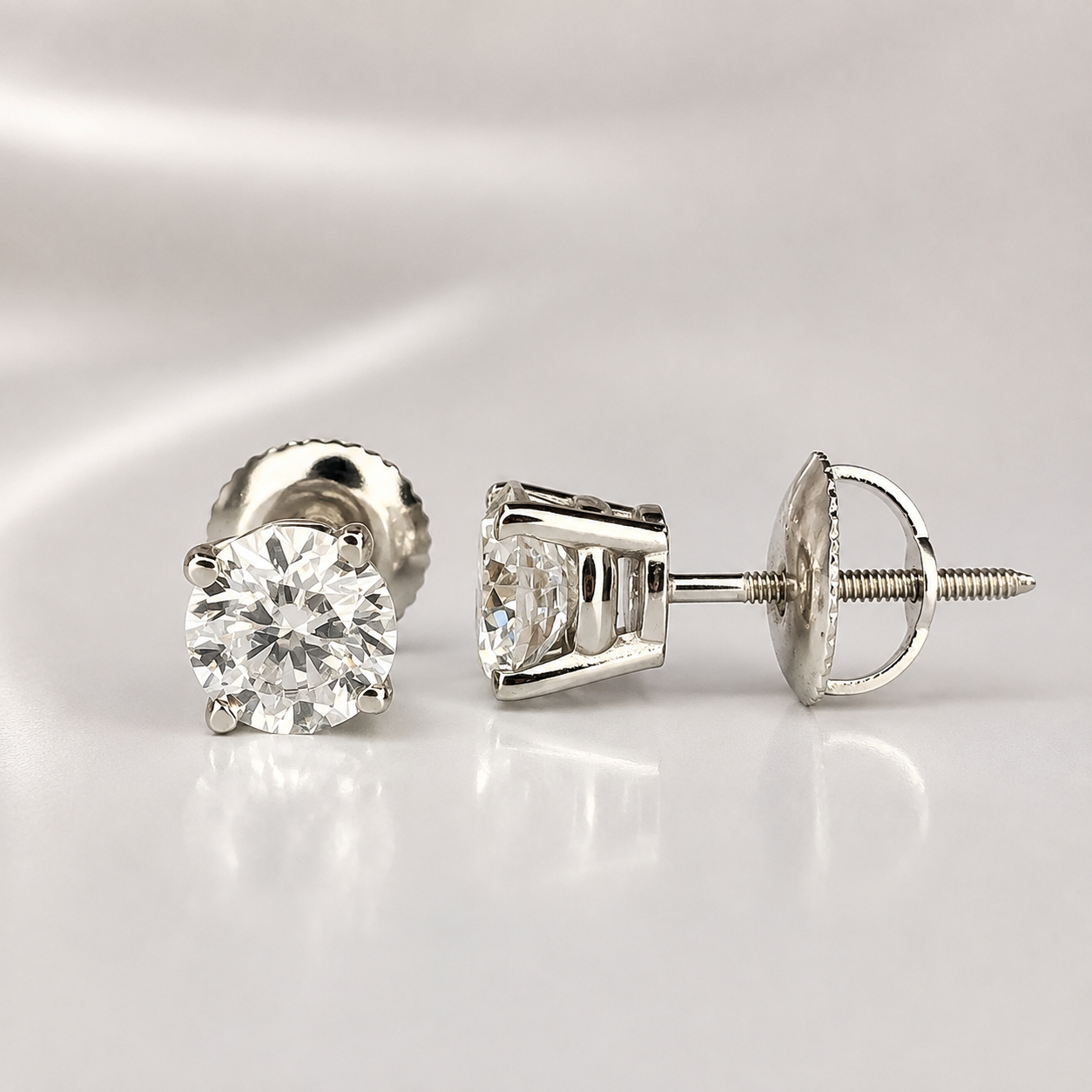 Four Prong Round Brilliant Lab Grown Diamond Stud Earrings In 14k White Gold