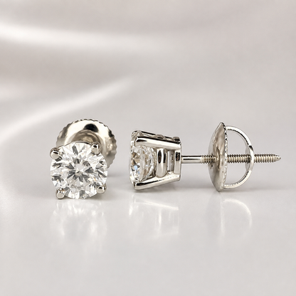 Four Prong Round Brilliant Lab Grown Diamond Stud Earrings In 14k White Gold