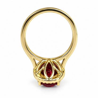 Elongated Oval Ladies Ring / Red Ruby Engagement Ring / Diamond And Ruby Wedding Ring / Anniversary Gift / 14k Yellow Gold / #6220