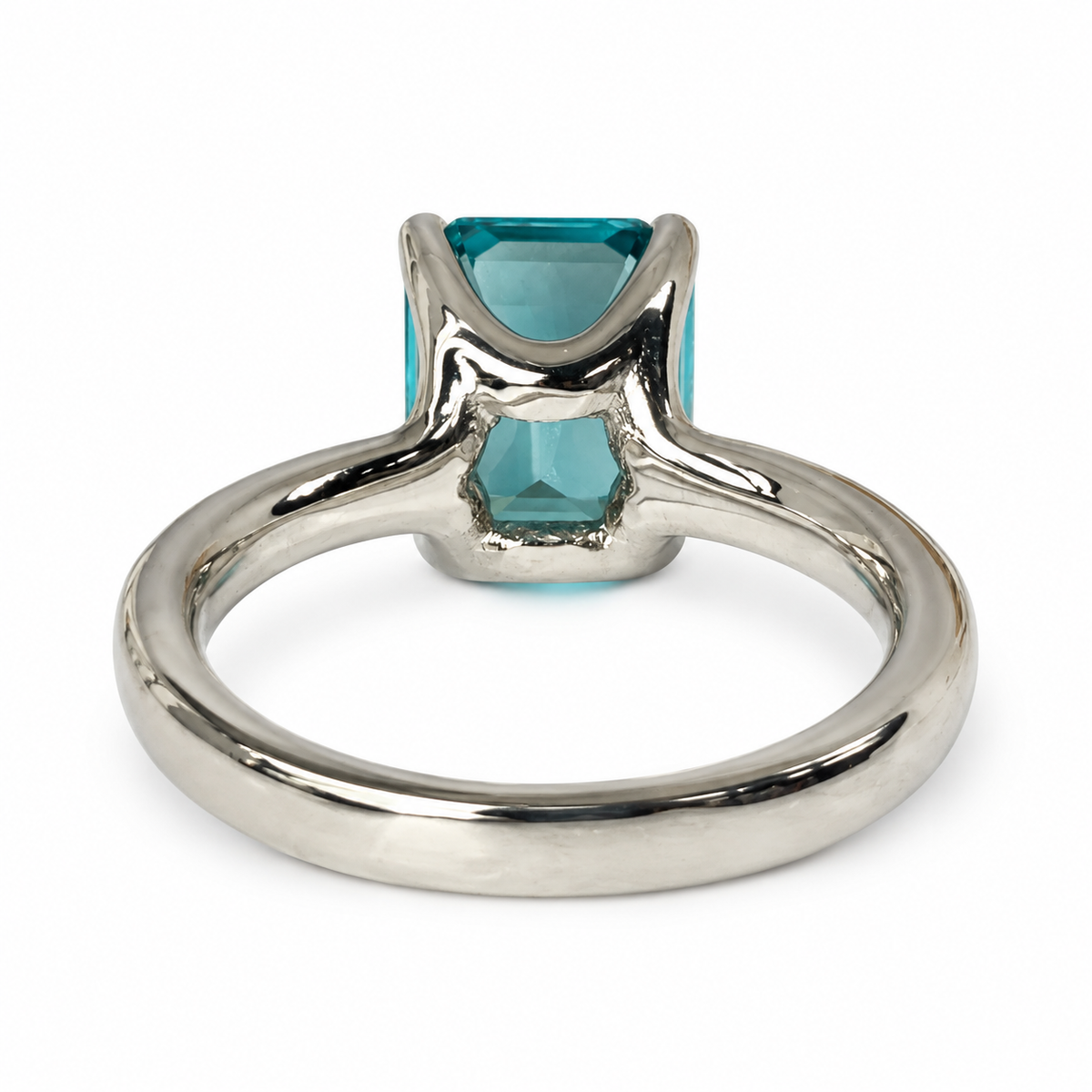 Emerald Cut Engagement Ring / Neon Blue Paraiba Wedding Ring / Paraiba and Moissanite Ring / 14k White Gold / #6268