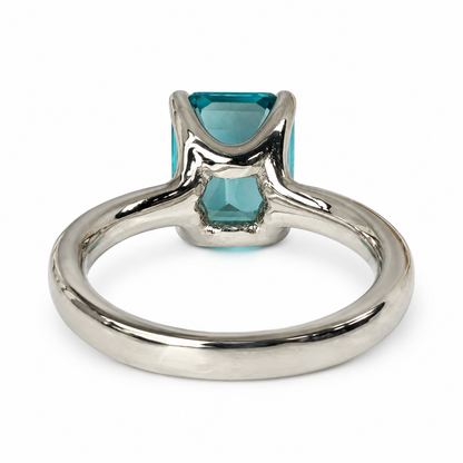 Emerald Cut Engagement Ring / Neon Blue Paraiba Wedding Ring / Paraiba and Moissanite Ring / 14k White Gold / #6268