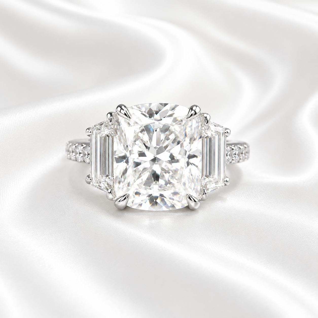 7 carat Elongated Cushion Cut Moissanite Engagement Ring 14K Gold Three Stone Bridal Ring #7879