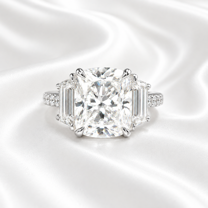 7 carat Elongated Cushion Cut Moissanite Engagement Ring 14K Gold Three Stone Bridal Ring #7879